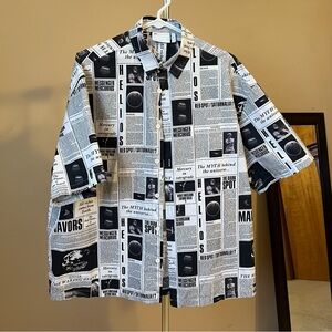 Black and White Newspaper Print Shirt